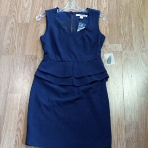 Forever 21 Contemporary Elegant Navy Sleeveless Dress Botton And Zip Back